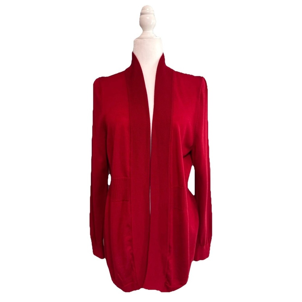 Talbots Pure Merino Wool Open Front Cardigan Womens L Red Knit